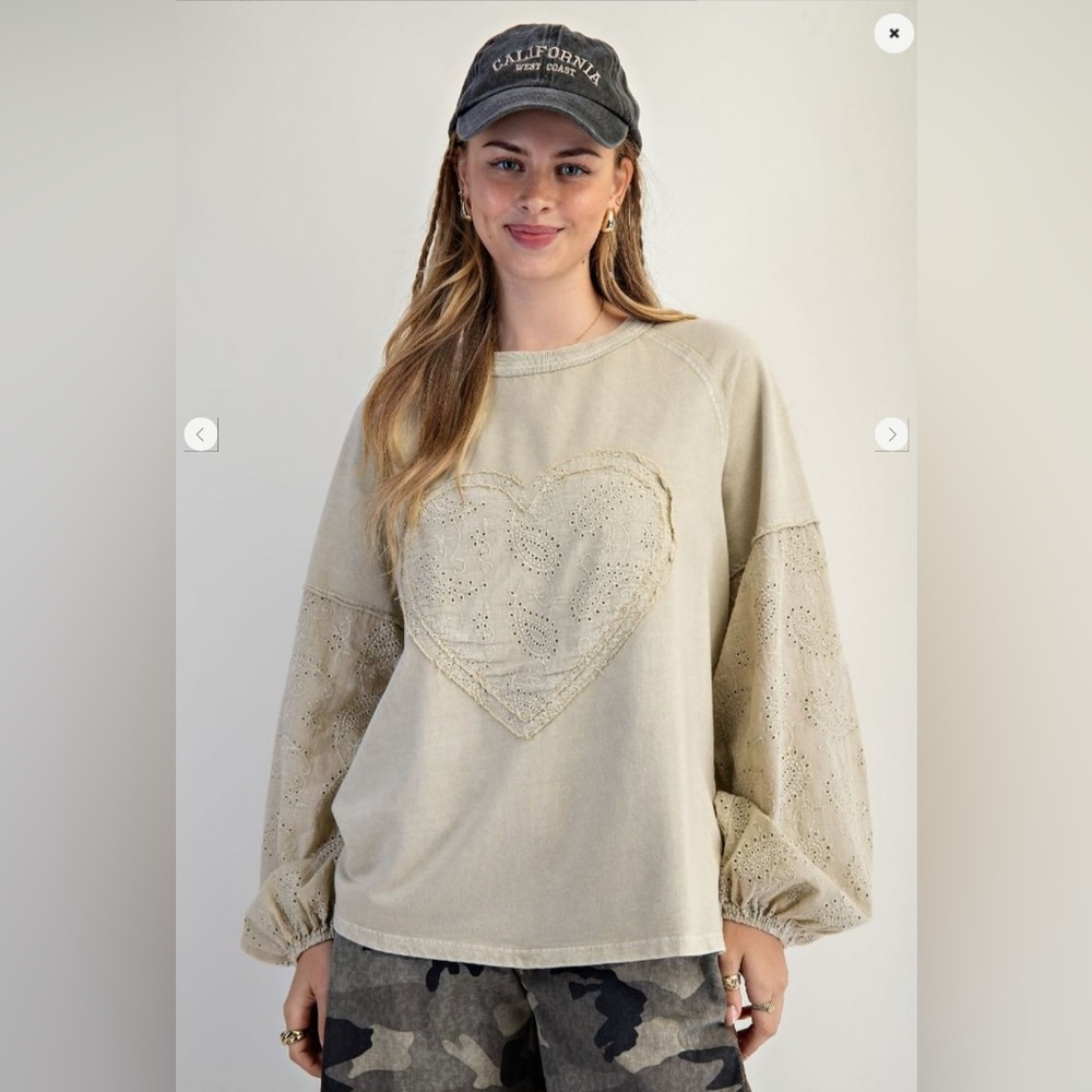 Easel Faded Sage Emblished Heart Top Embroidered NWT
All sizes